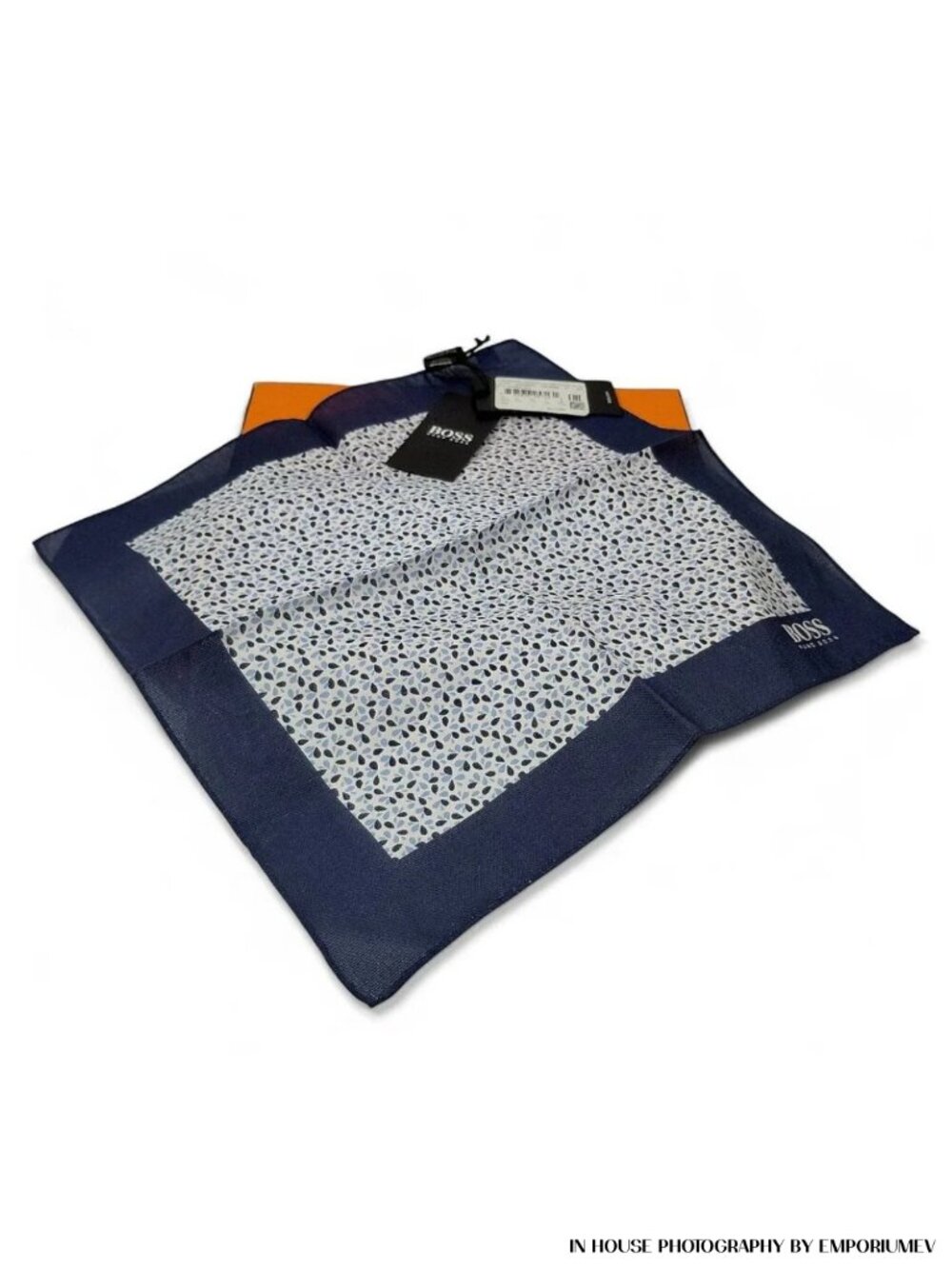 Hugo Boss Cotton Pocket Square Men’s Navy Blue Digital Pattern 33X33cm 0013
